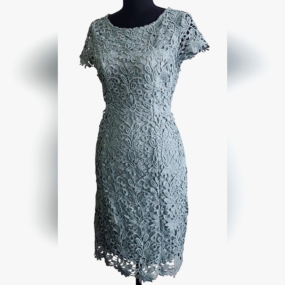 Lulus Romance Language Dress Backless Crochet Lace Bodycon Sage Green Size Small